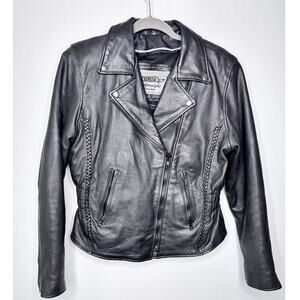 Unik Lightweight Premium Leather Motorcycle Bomber Jacket Womens M Stud Peplum